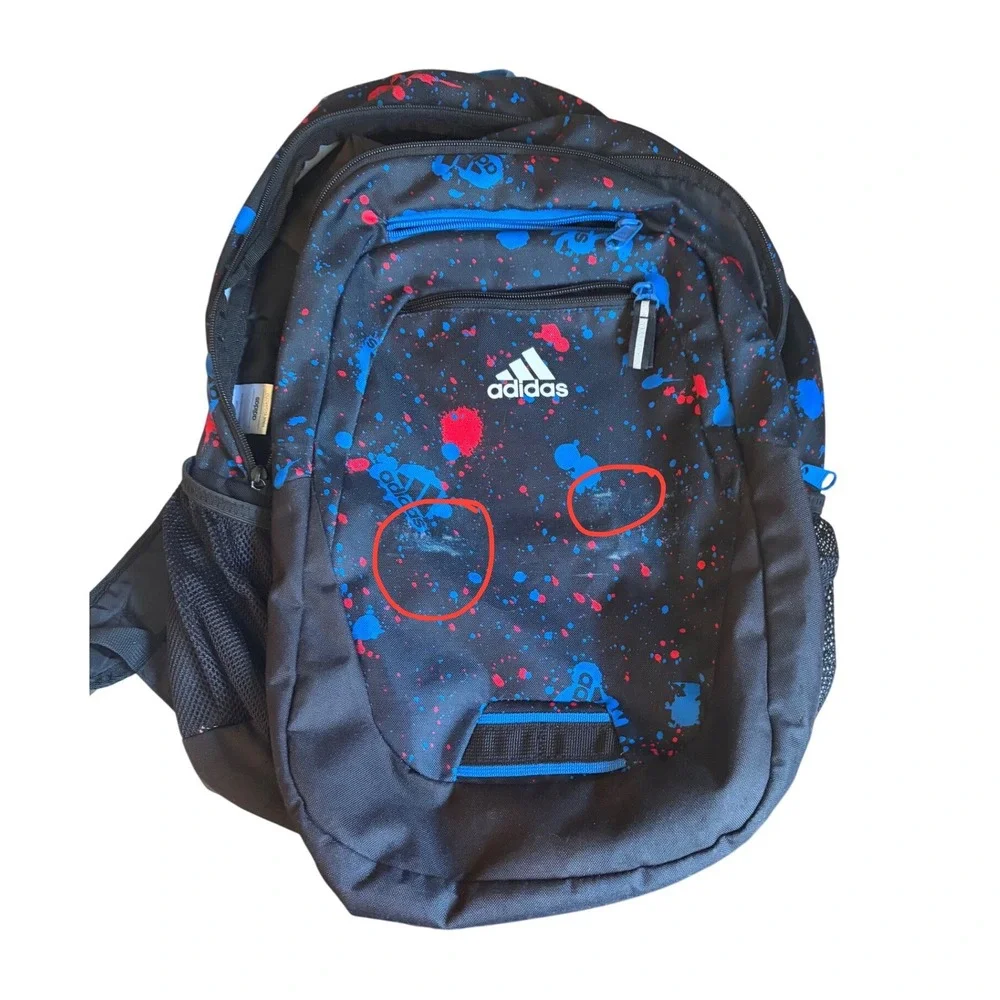 Adidas Young Creator Backpack Black Blue Red Paint Splatter Logo School Bag